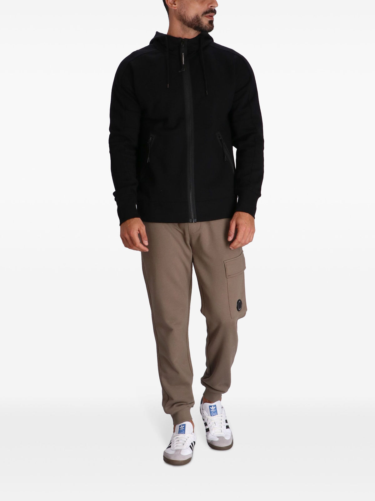 Diagonal Raised Fleece Goggle Zipped Hooded Sweatshirt