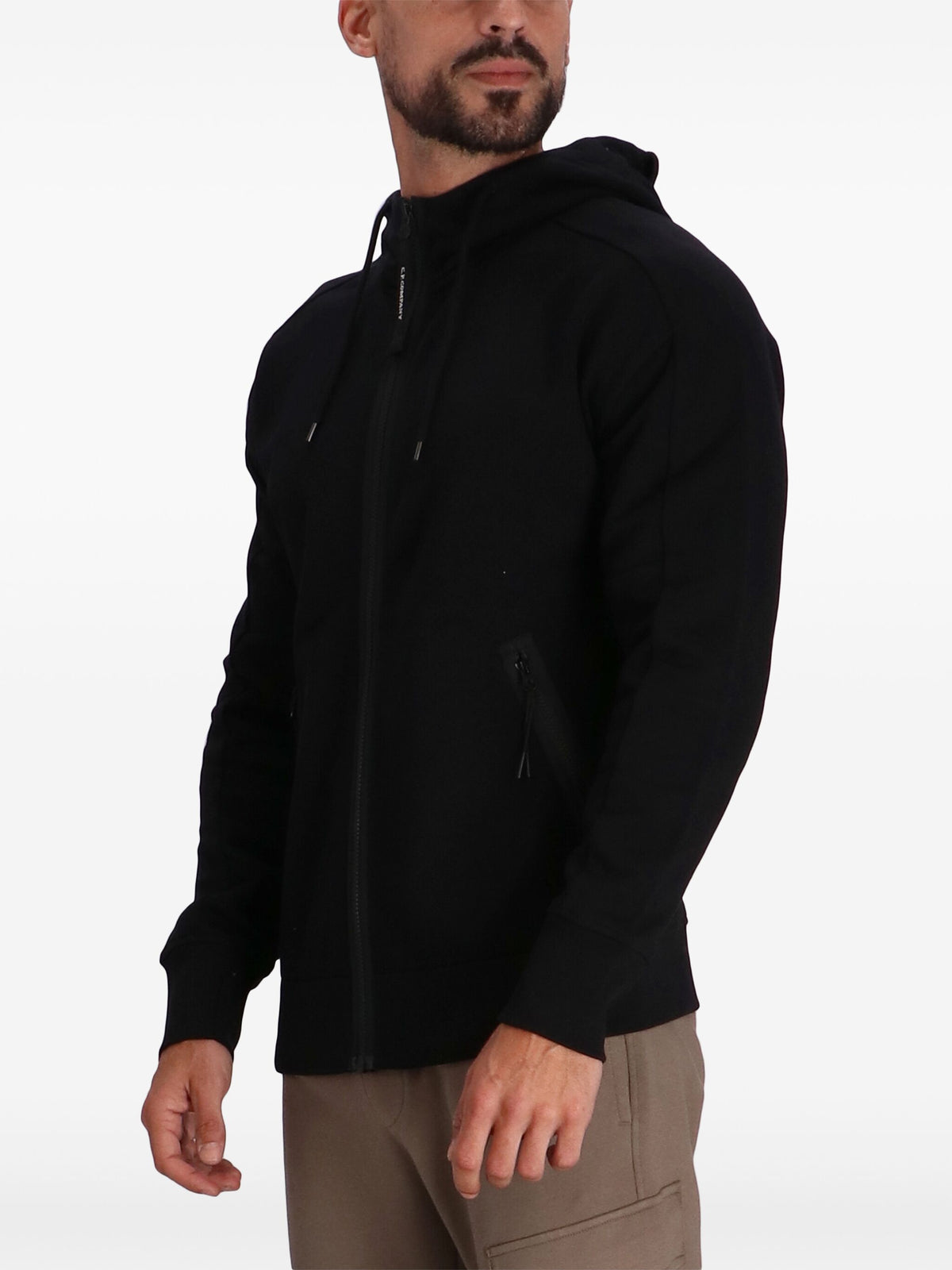 Diagonal Raised Fleece Goggle Zipped Hooded Sweatshirt
