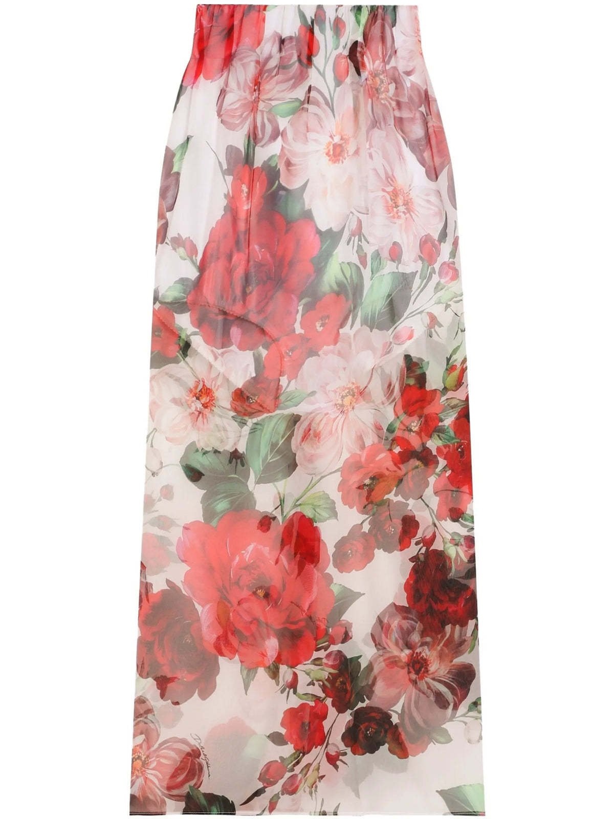 Rose-print chiffon calf-length skirt