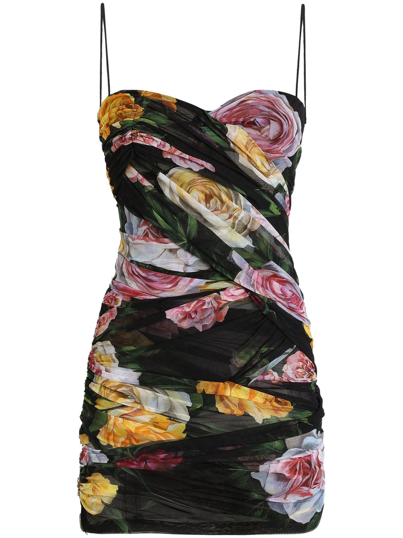 Dress with peony and rose print