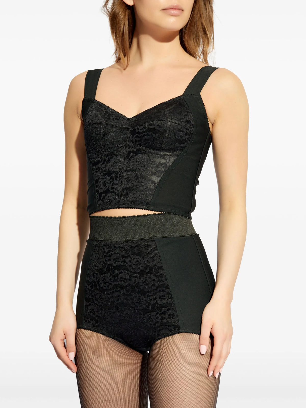 Corset bustier in jacquard sheath and lace