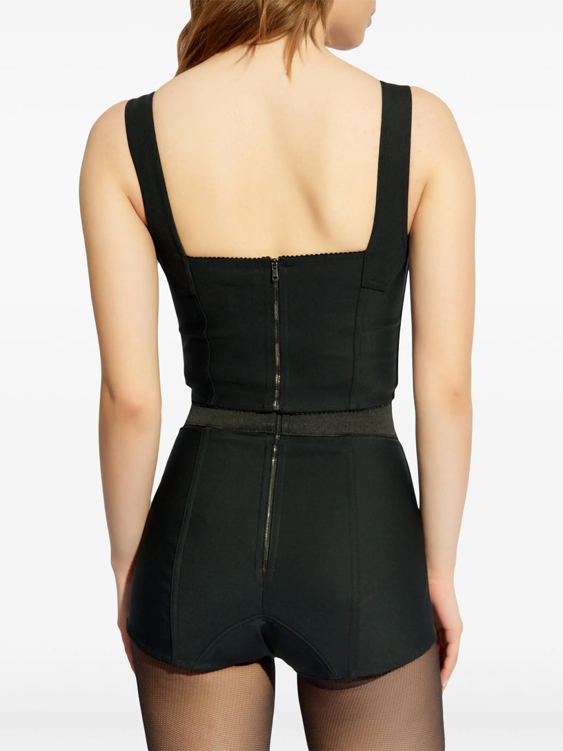 Corset bustier in jacquard sheath and lace