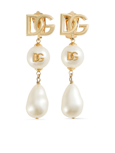 Drop earrings with teardrop accents, cabochons and DG logo