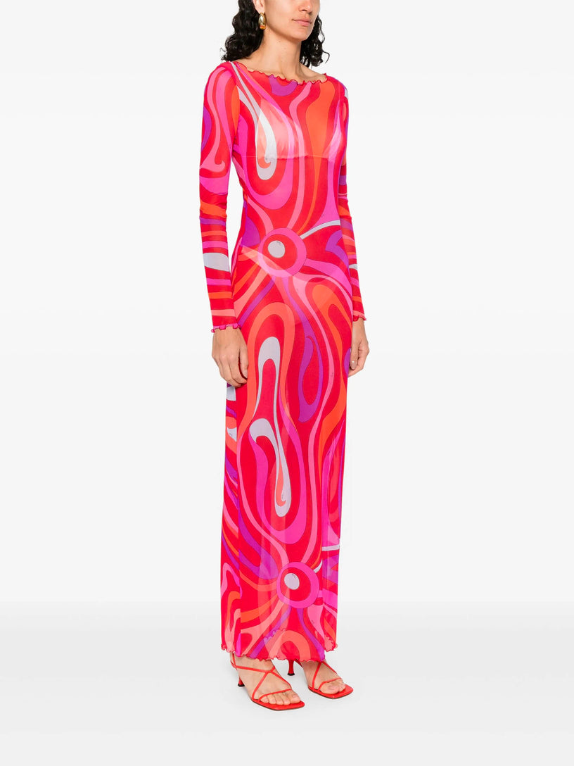 Marmo-Print Tulle Dress
