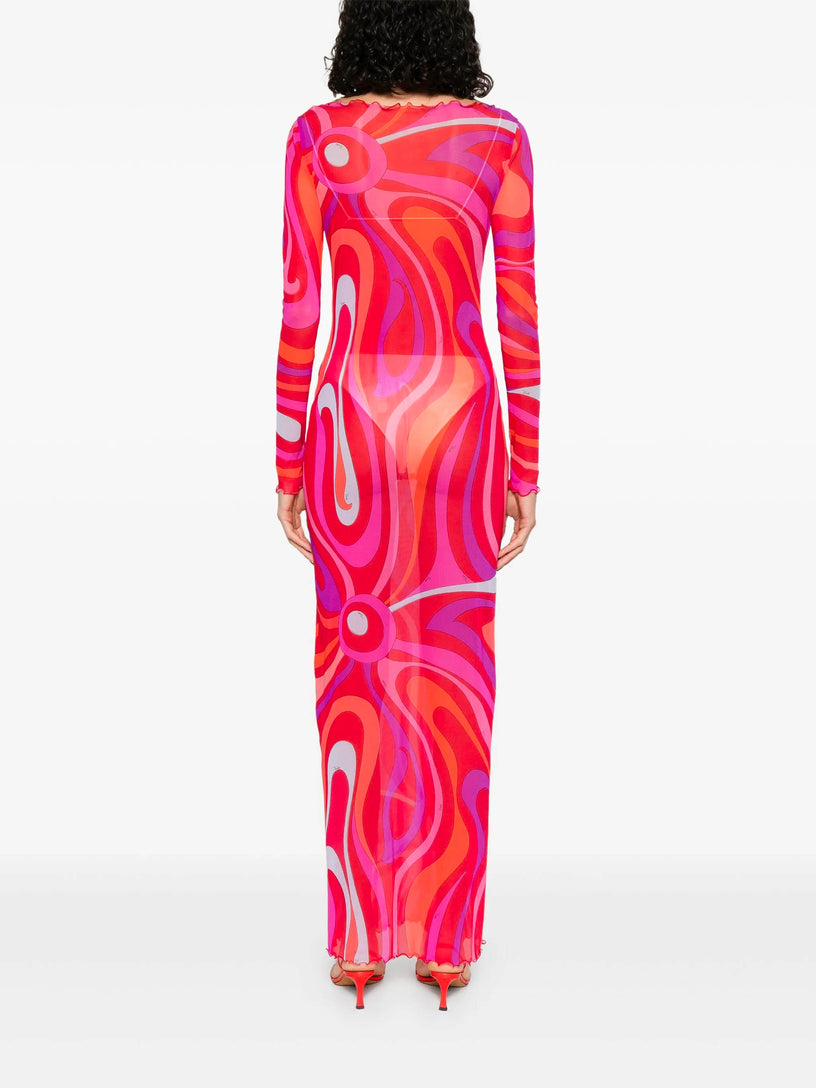 Marmo-Print Tulle Dress