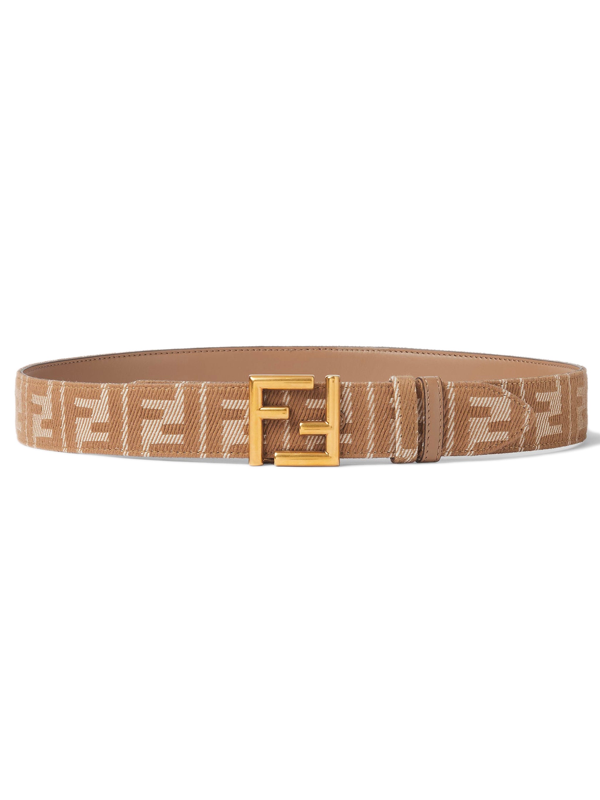 Reversible belt in FF jacquard with denim and leather effect FENDI