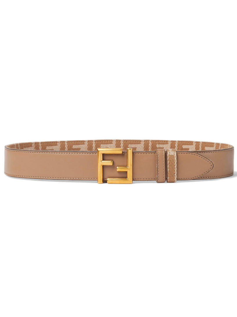 Reversible belt in FF jacquard with denim and leather effect