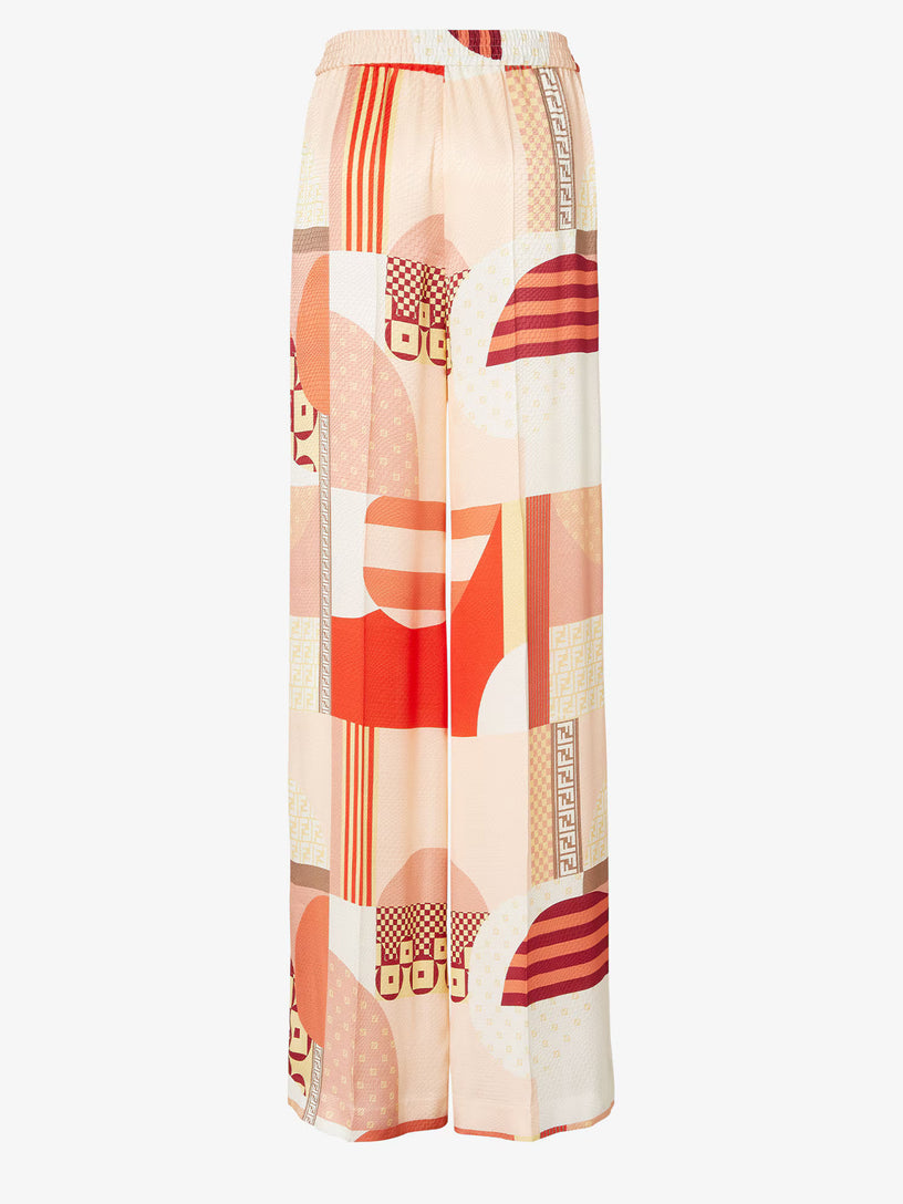 Silk trousers with patchwork print