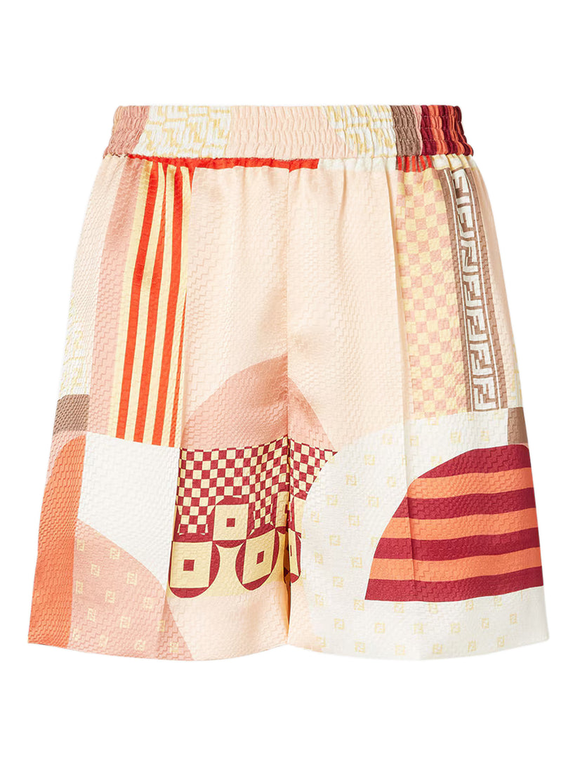 Silk shorts with patchwork print