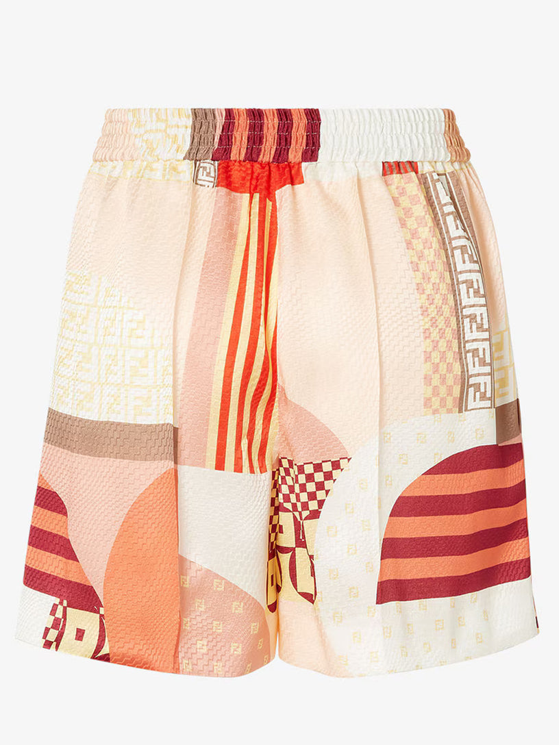 Silk shorts with patchwork print