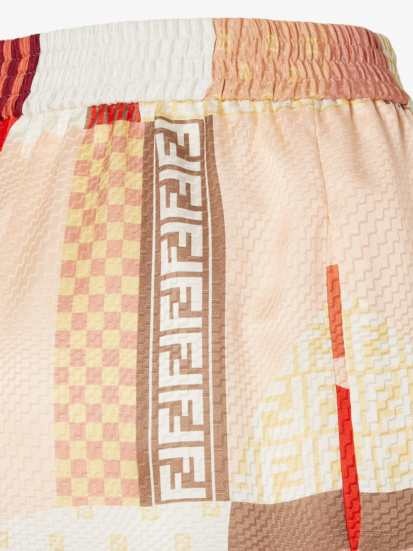 Silk shorts with patchwork print