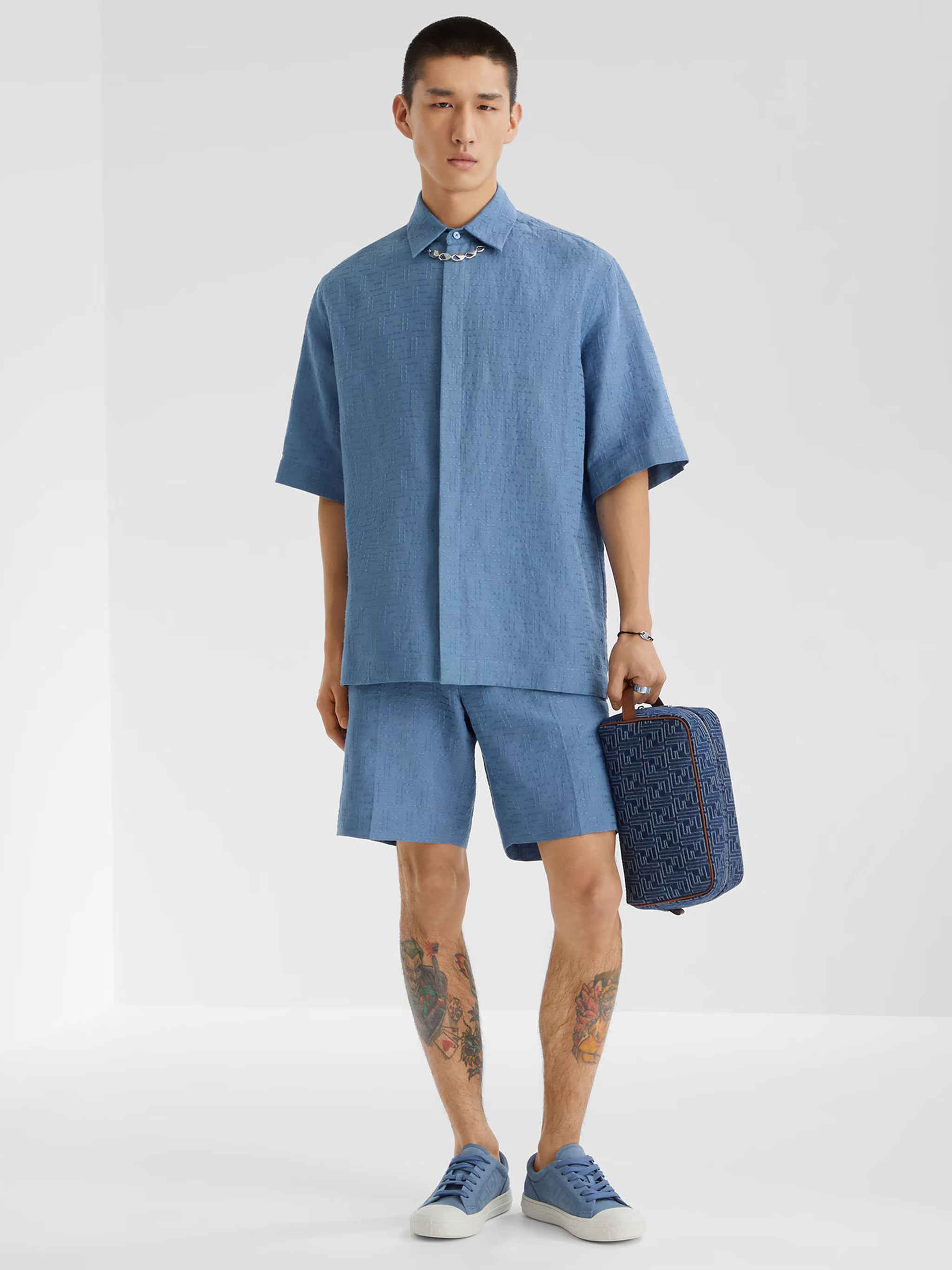 FF Jacquard Linen Shirt FENDI Azzurro | Grifo210