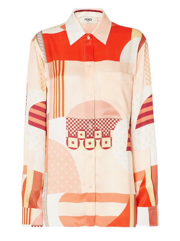 Fendi Silk Blouse Fendi Print Blouse Silk Shirt With Patchwork