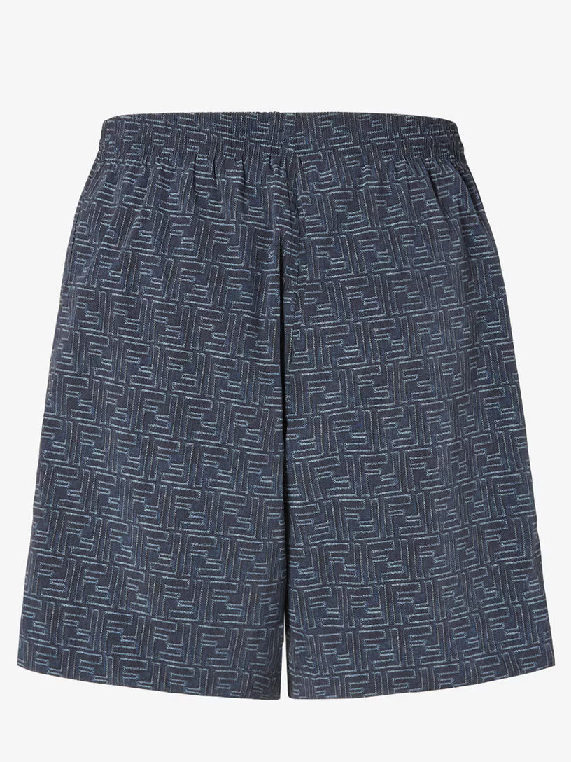 Blue denim-effect FF nylon shorts