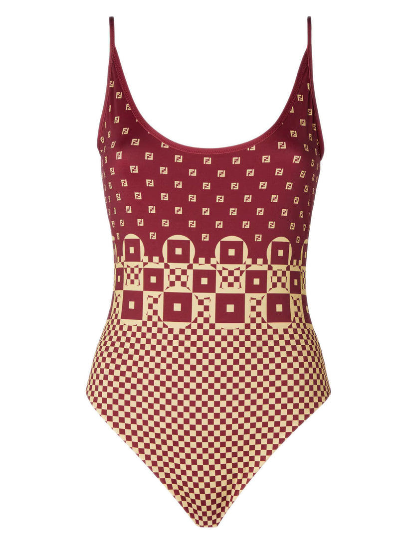 Lycra® one-piece swimsuit with micro patchwork print
