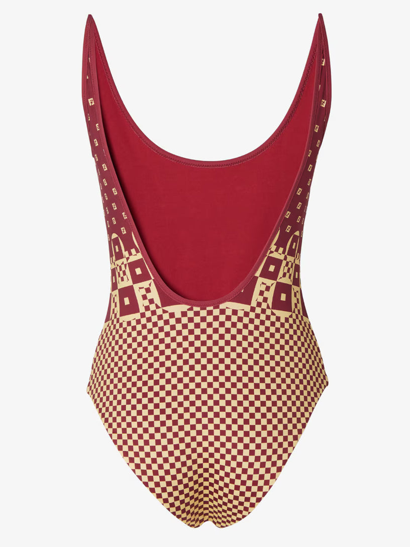 Lycra® one-piece swimsuit with micro patchwork print