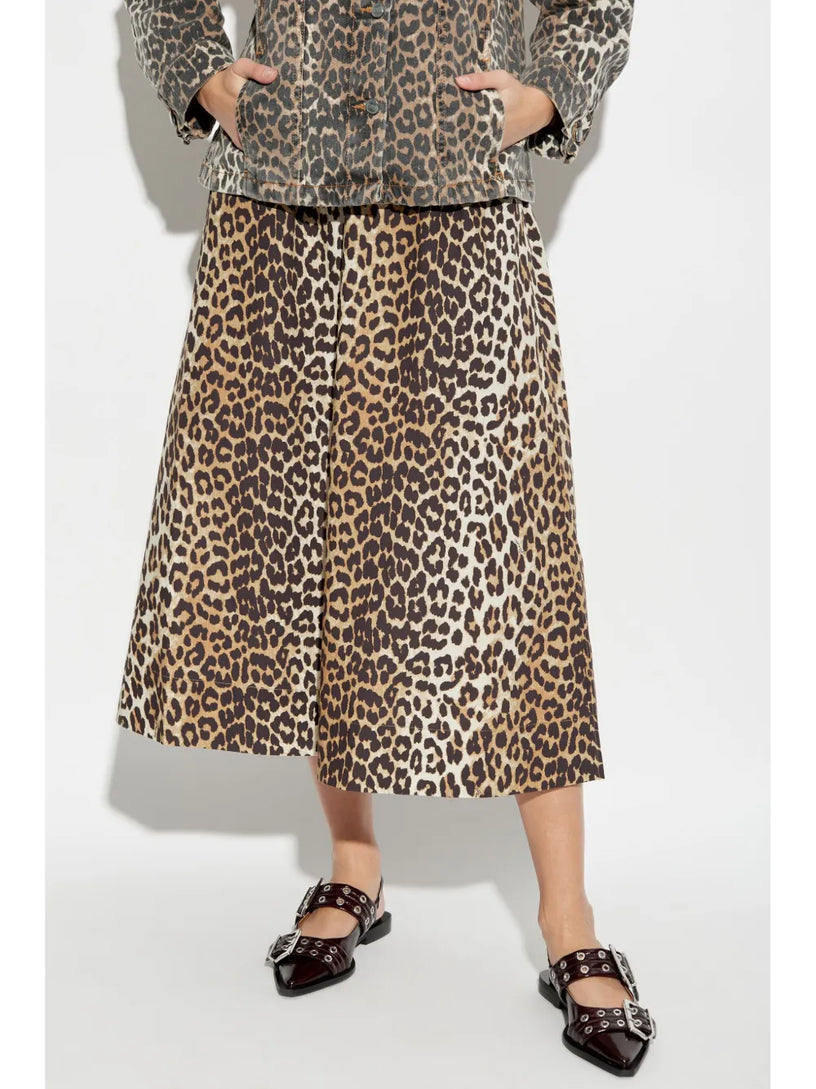 Long stretch skirt with leopard print