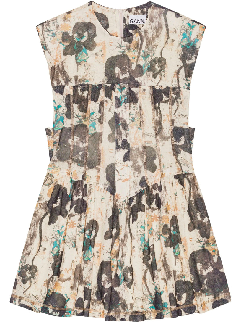 Printed Mesh Mini Corset Dress