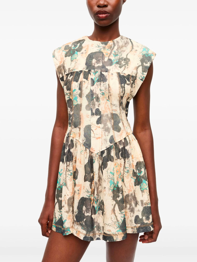 Printed Mesh Mini Corset Dress