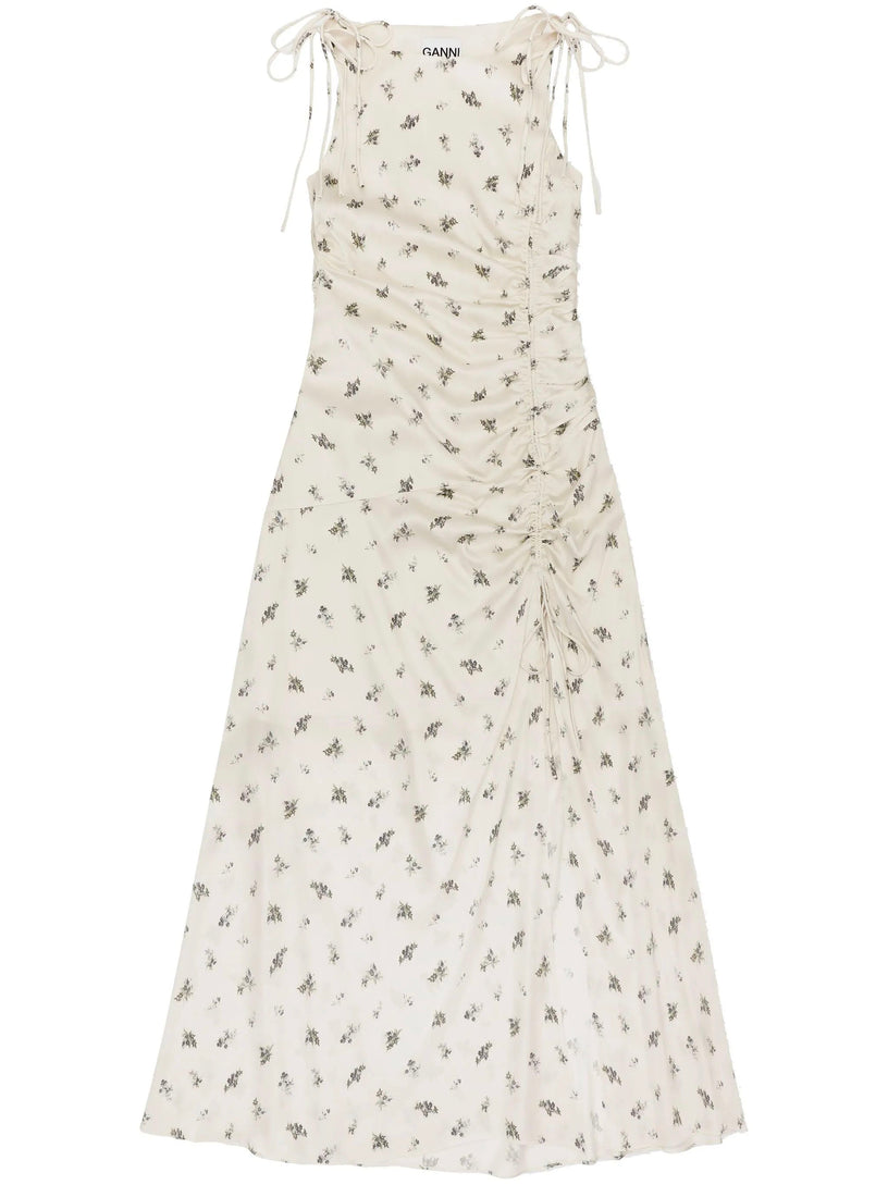 White satin ruched dress