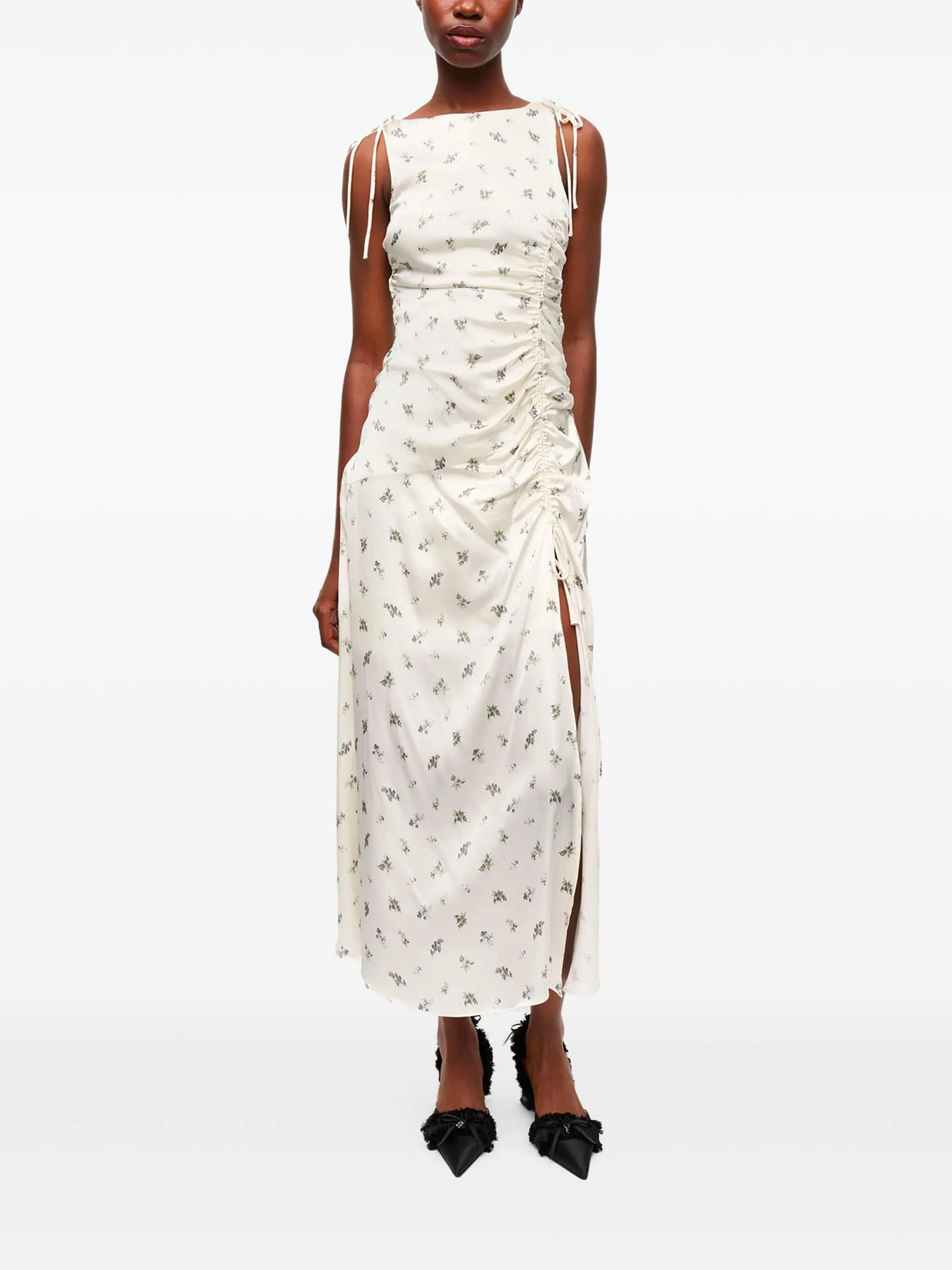 White satin ruched dress