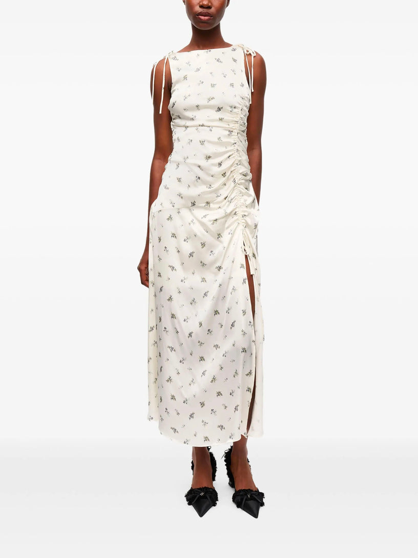 White satin ruched dress