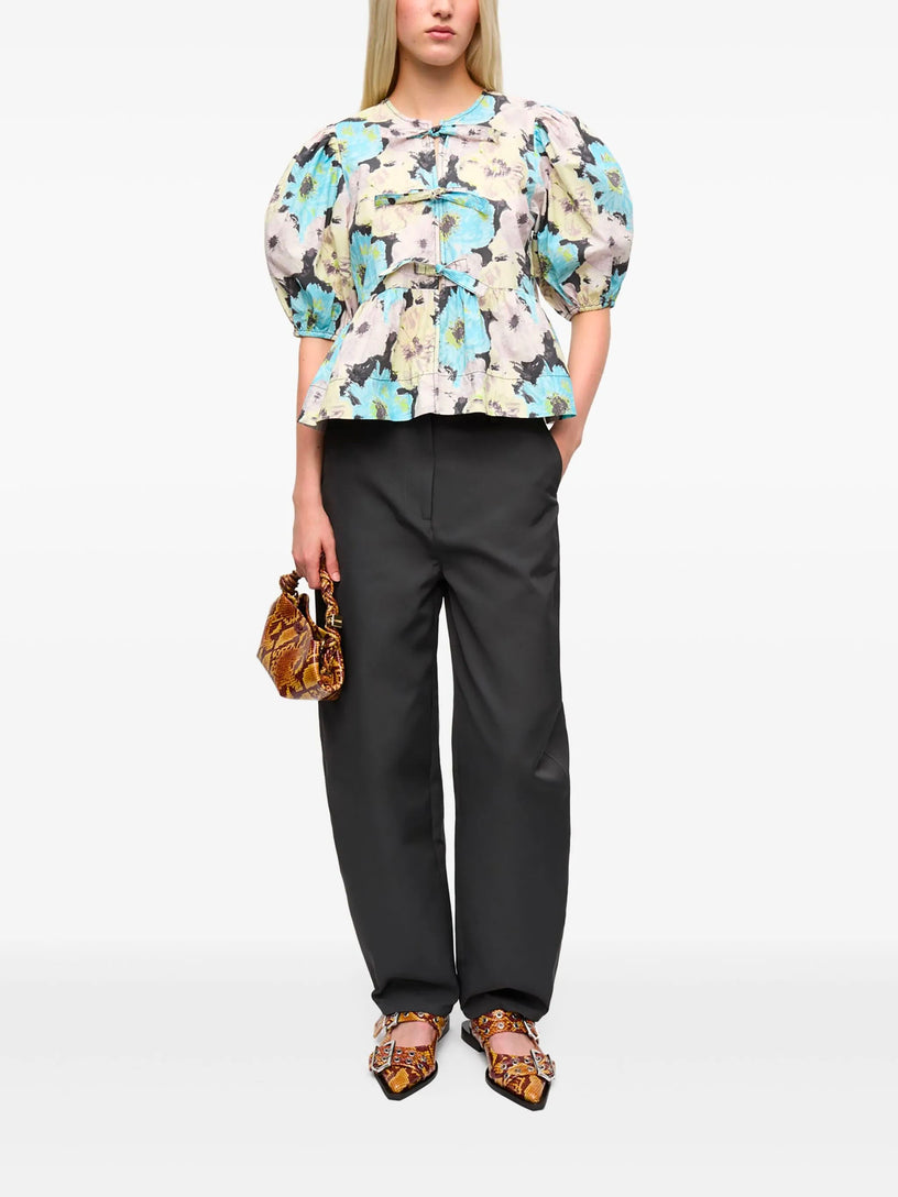 Cotton Peplum Blouse with Floral Print