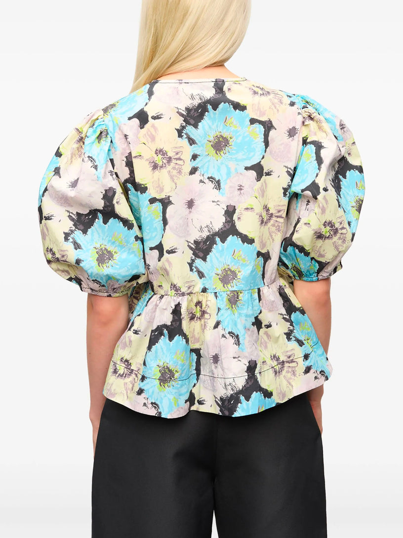 Cotton Peplum Blouse with Floral Print