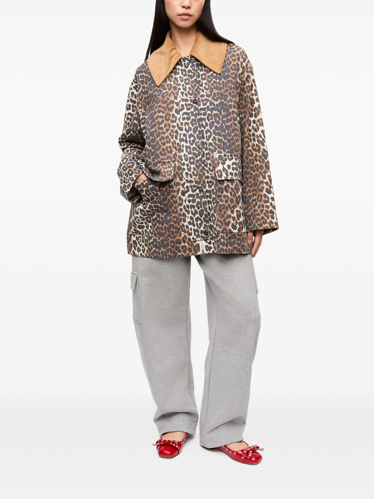 Leopard Print Canvas Midi Jacket