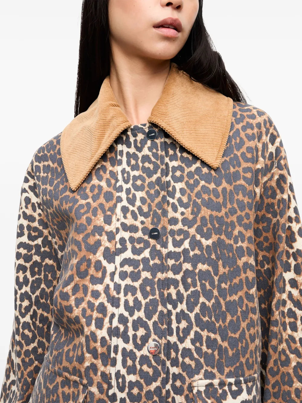 Leopard Print Canvas Midi Jacket