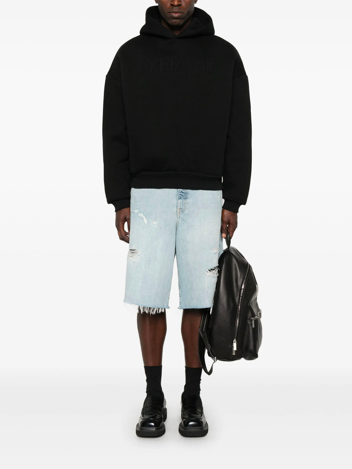 Denim Bermuda shorts with lived-in effect