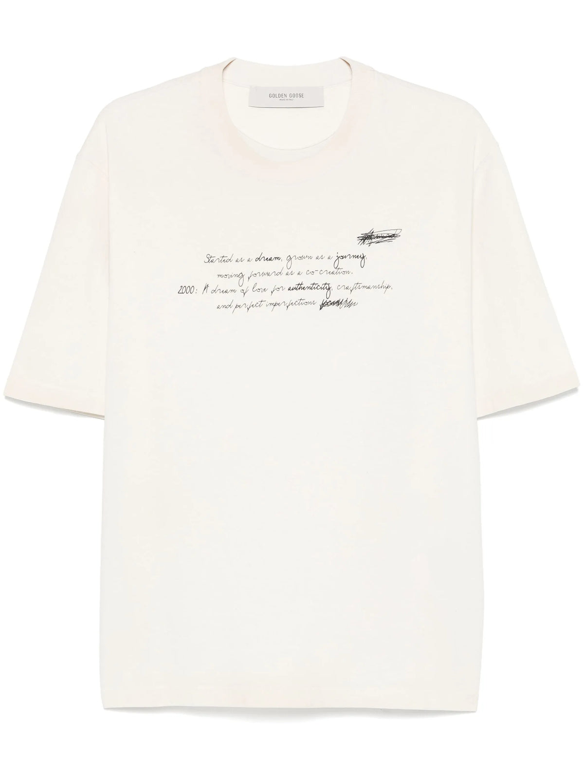 Unisex t-shirt in worn white with printed writing