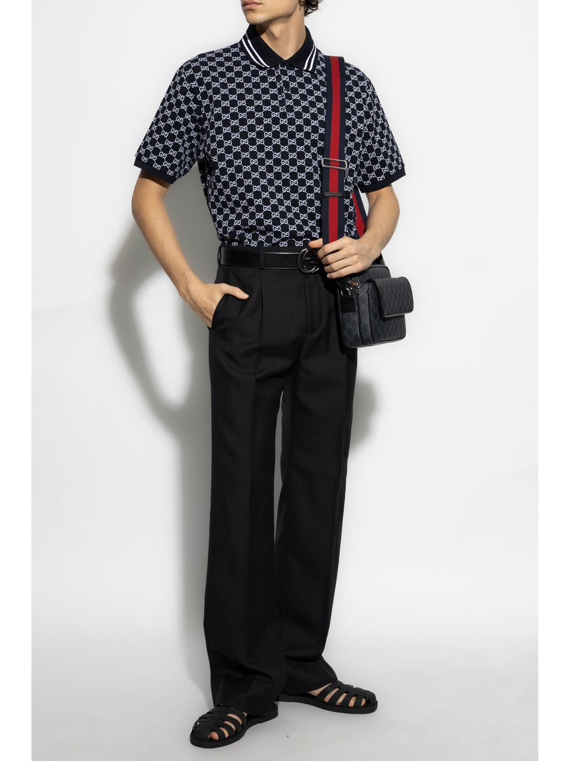 Polo shirt in GG jacquard cotton pique GUCCI Blu | Grifo210 Polo shirt in GG jacquard cotton pique GUCCI Blu | Grifo210