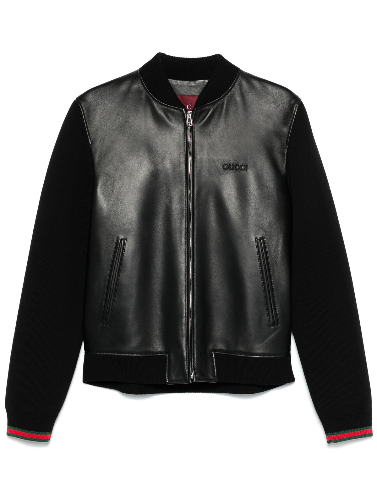 Nappa leather and knit bomber jacket