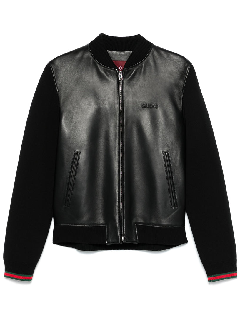 Nappa leather and knit bomber jacket