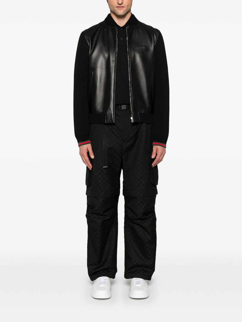 Nappa leather and knit bomber jacket