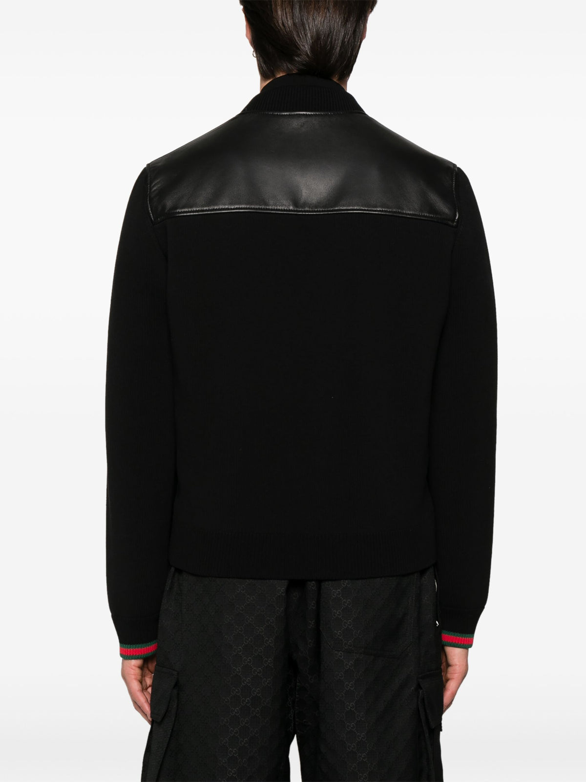 Nappa leather and knit bomber jacket