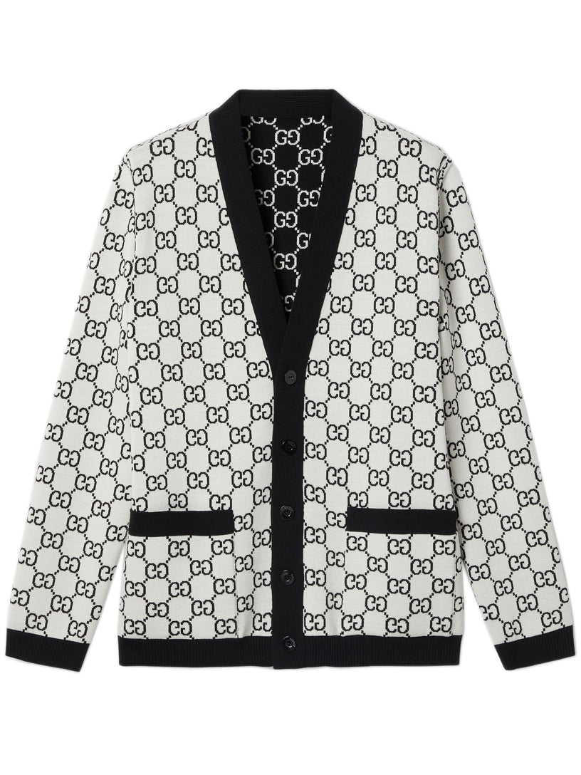 Reversible GG wool jacquard cardigan