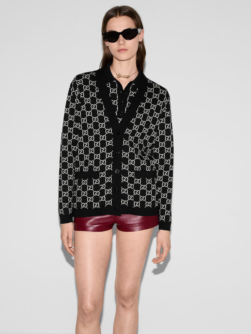 Reversible GG wool jacquard cardigan