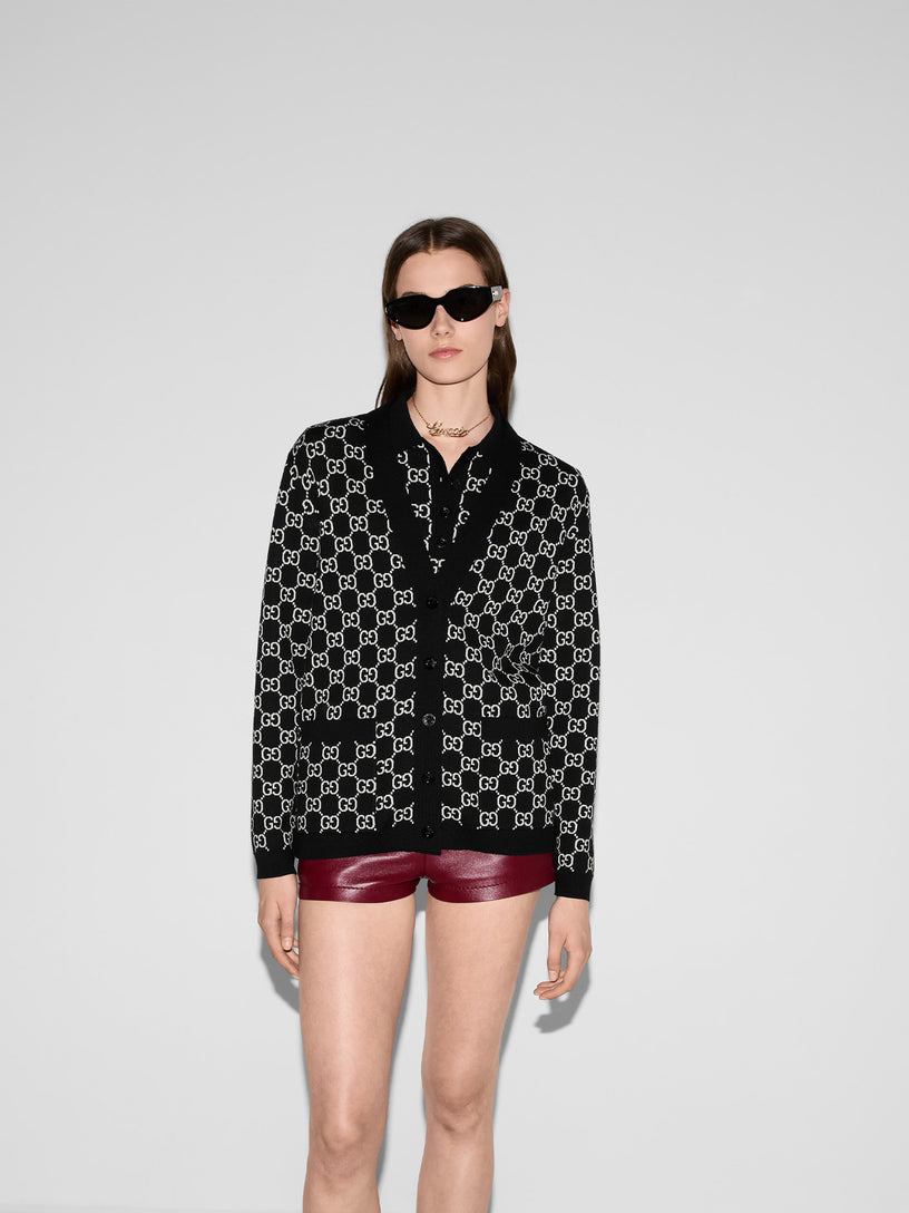 Reversible GG wool jacquard cardigan