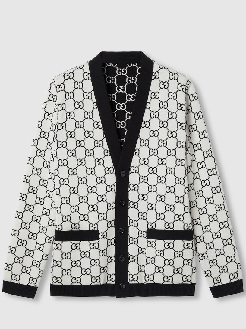 Reversible GG wool jacquard cardigan