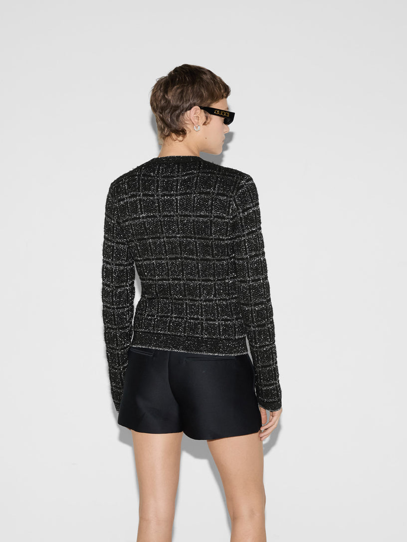 Wool and lamé check jacquard cardigan