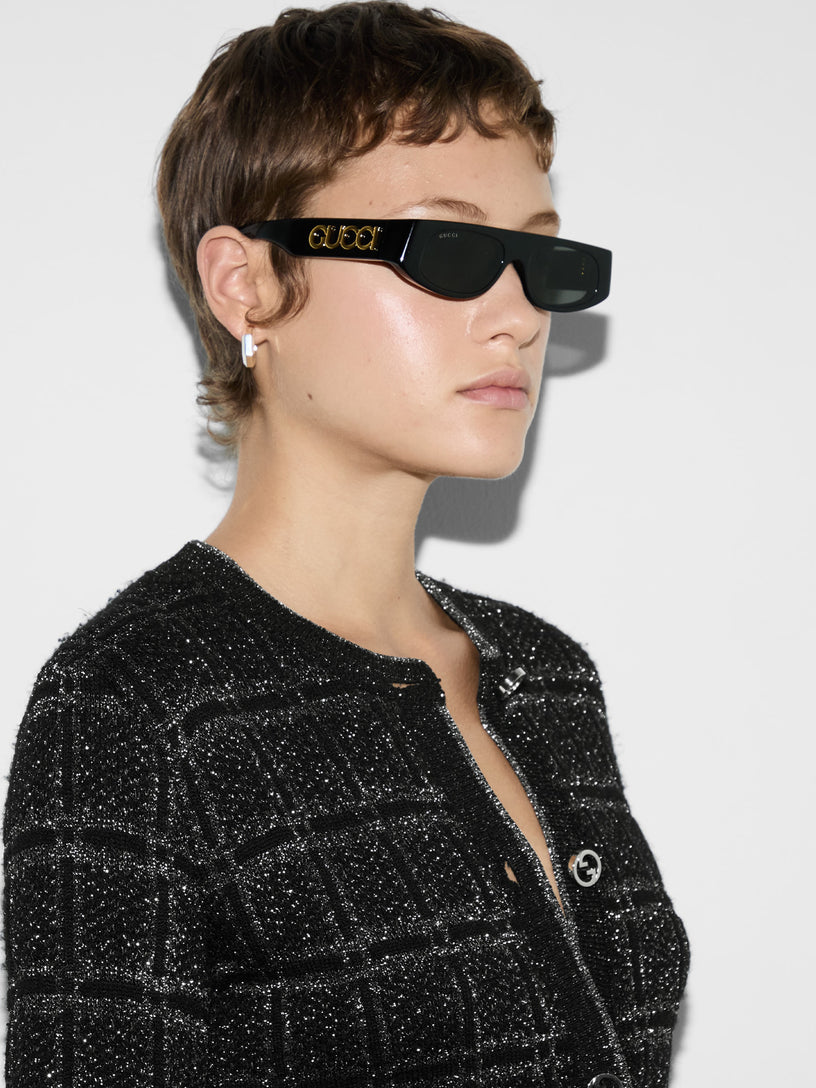 Wool and lamé check jacquard cardigan