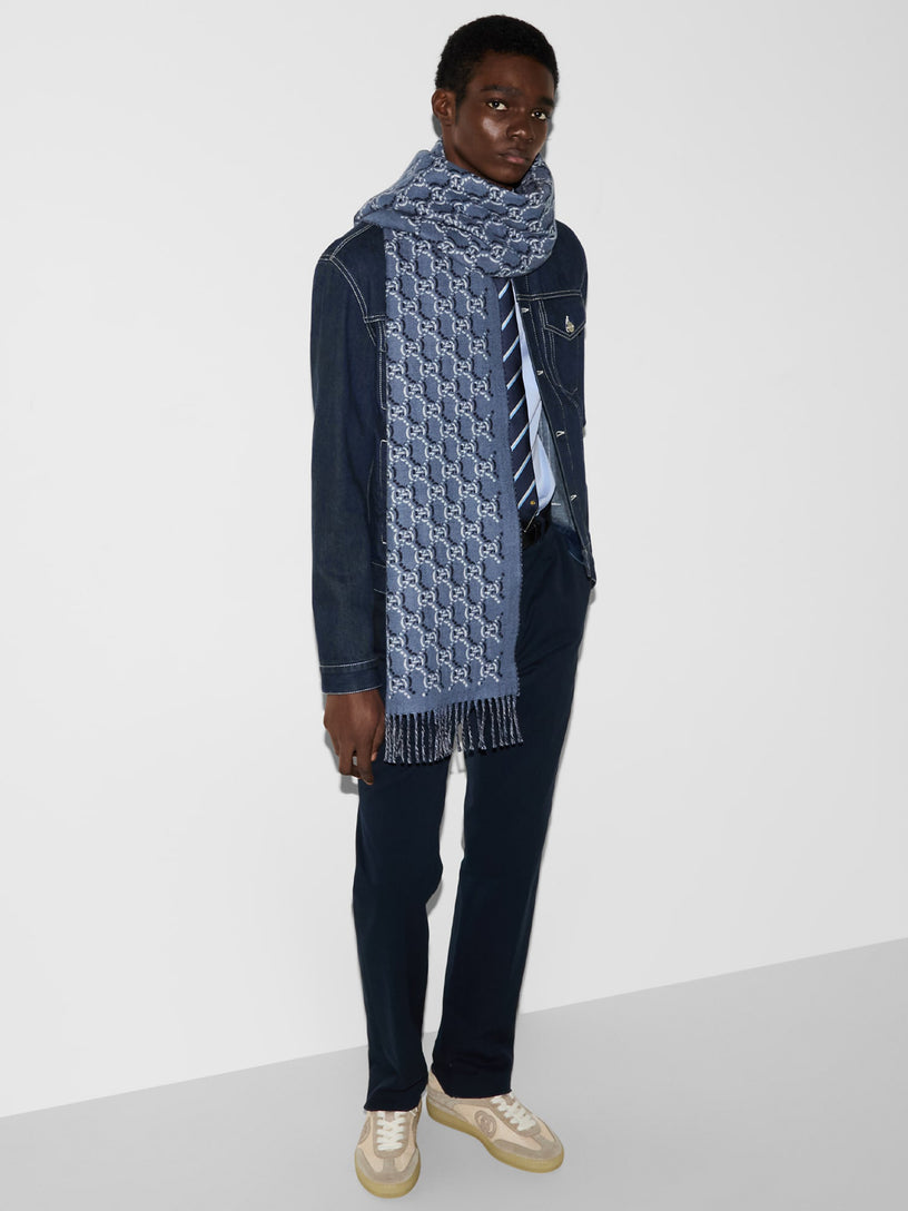 Sciarpa in lana con GG Shadow GUCCI Blu Grifo210 - Main Image