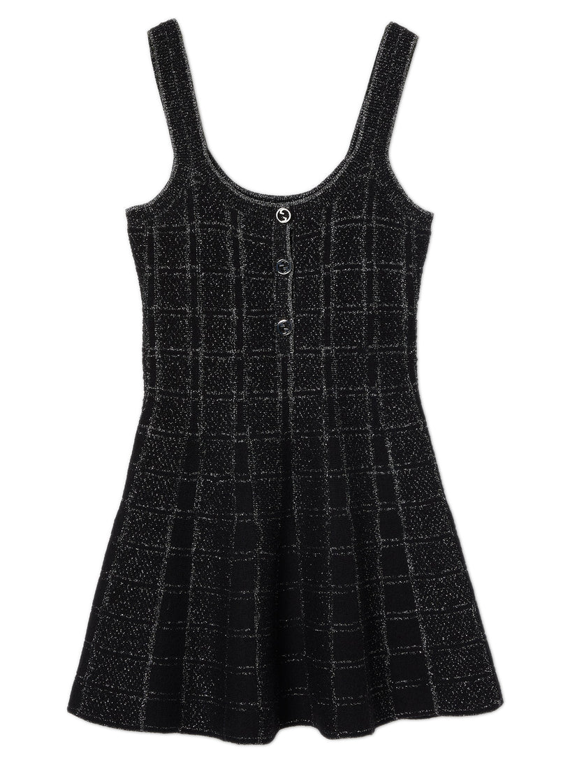 Wool and lamé check jacquard dress