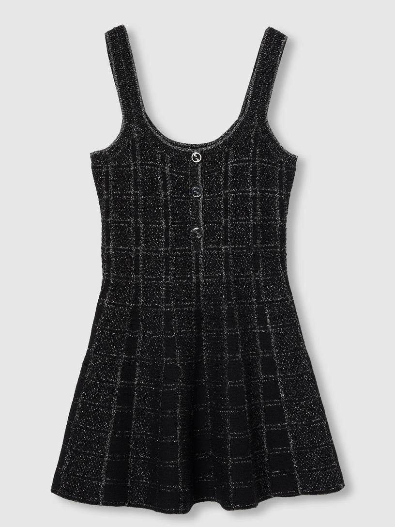 Wool and lamé check jacquard dress