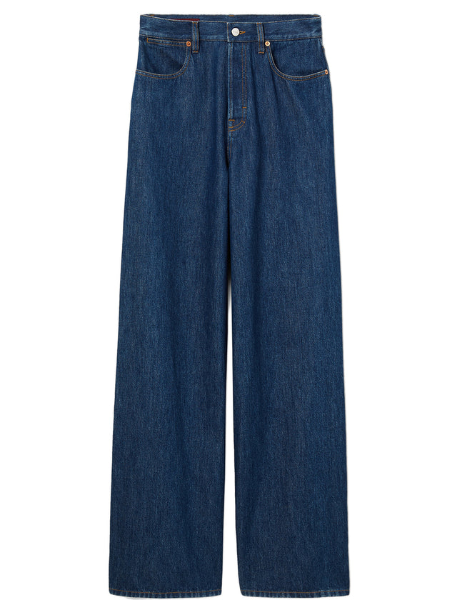 Wide-leg denim trousers
