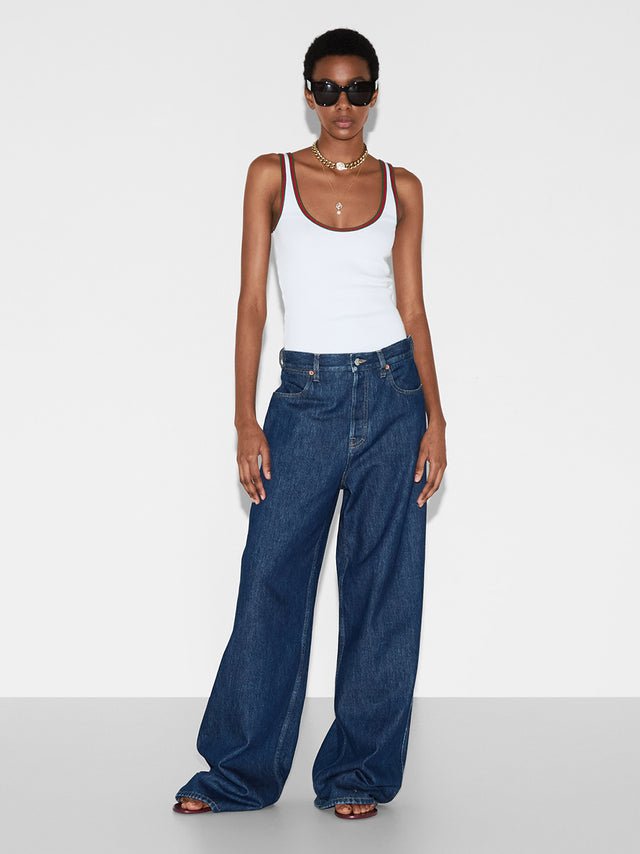 Wide-leg denim trousers
