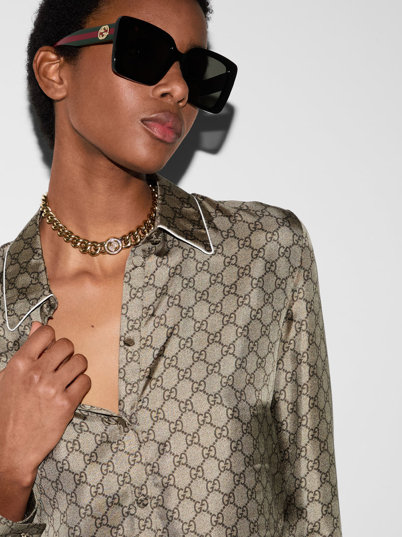 Printed silk twill shirt