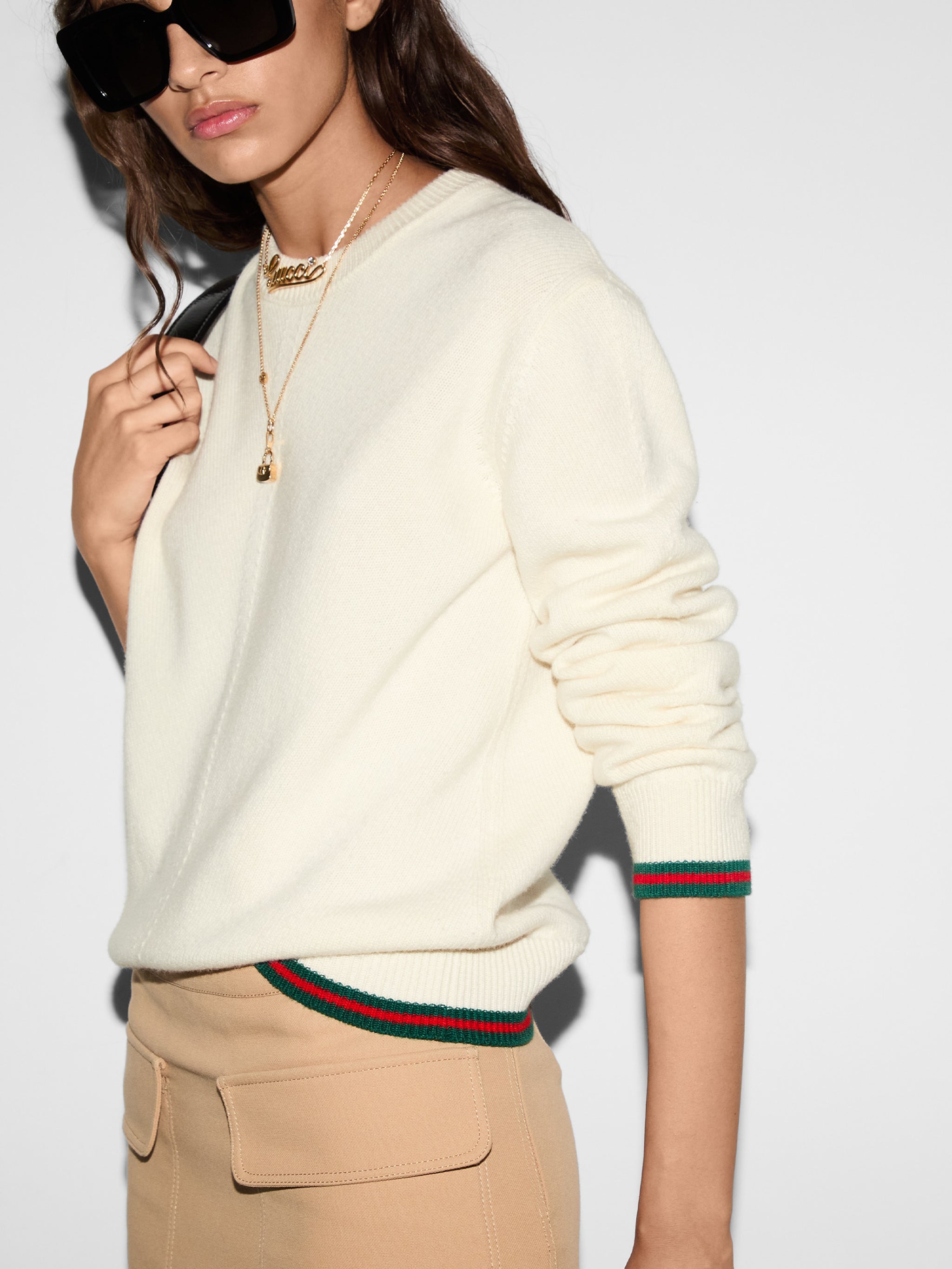 Wool and cashmere sweater with web GUCCI Bianco | Grifo210 Wool and cashmere sweater with web GUCCI Bianco | Grifo210